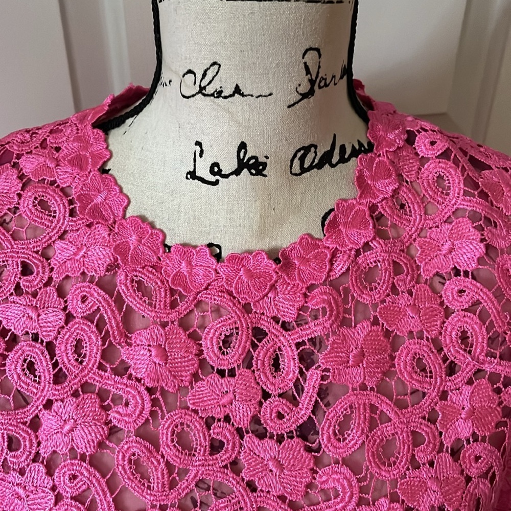 Kate spade fuchsia pink crochet lace short sleeve top sz 6 - Picture 6 of 10